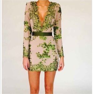 BRAND NEW-Nude-Green Embellished Bodycon Dress